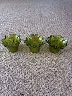 Never used Green Ruffled Glass Votive Holders - Set of 3